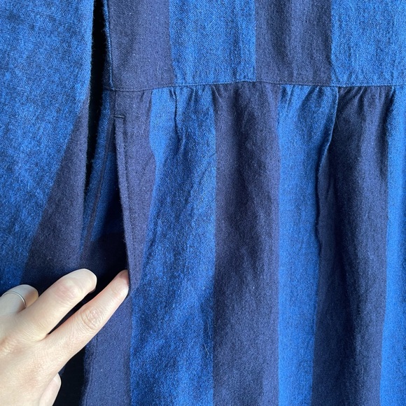 Ichi antiquities blue stripe oversized dress OSFM lagenlook Japan linen 1J - Picture 2 of 5